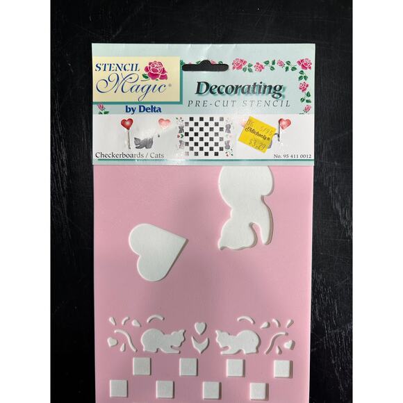 90s Vintage- Stencil Magic by Delta checkerboards Cats- No. 95 411 0012 NWT - Picture 3 of 7